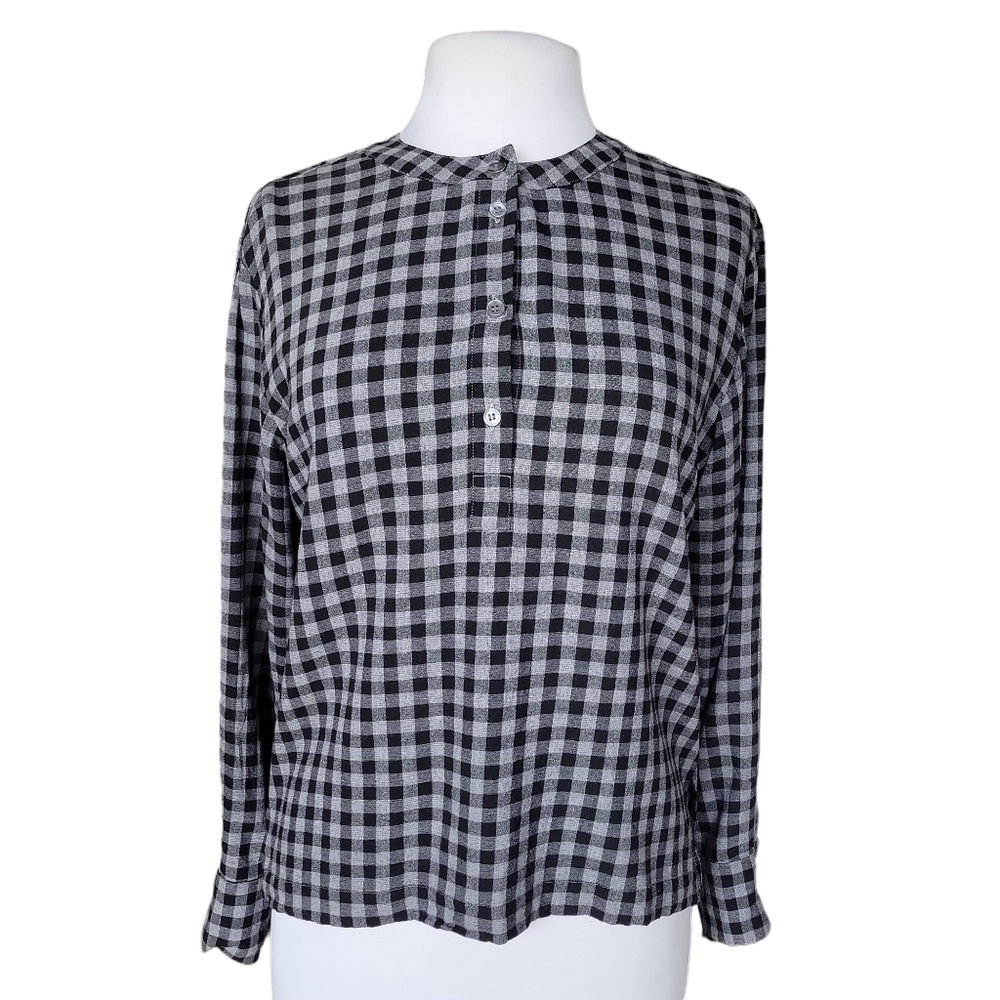 Theory Black and White Checkered Blouse